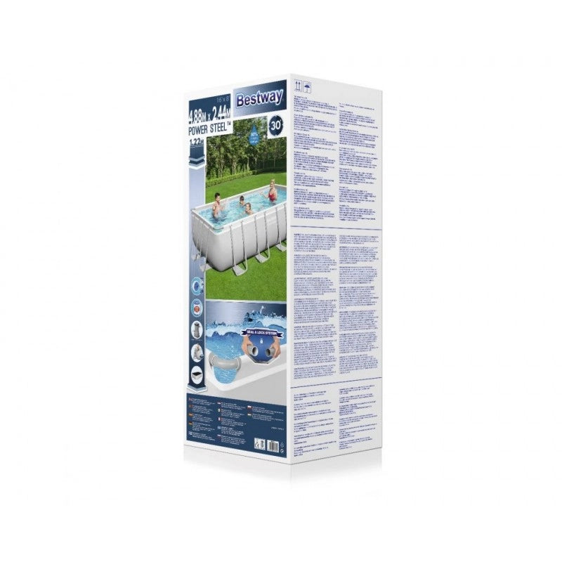 Piscina fuori terra rettangolare con telaio in acciaio e pompa filtro, 488x244x122 cm con scaletta e copertura capacità 11532 L - Bestway