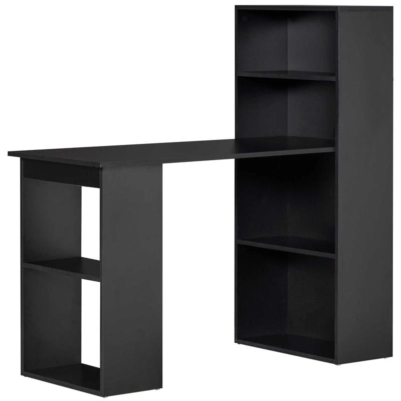 SCRIVANIA PC IN LEGNO CON 6 RIPIANI PORTAOGGETTI LATERALI, 120X55X120 CM, NERO