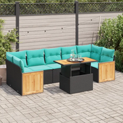 Set Divani Giardino 10pz con Cuscini Nero in Polyrattan Acacia