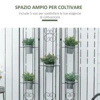 Portapiante Verticale Pieghevole con 5 Vasi da Esterno in Metallo, 82x12.5x150cm, Nero