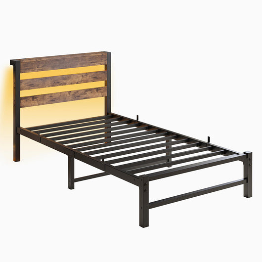 Letto 90x200cm LED - Xylo - USB struttura metallo spazio ripiano