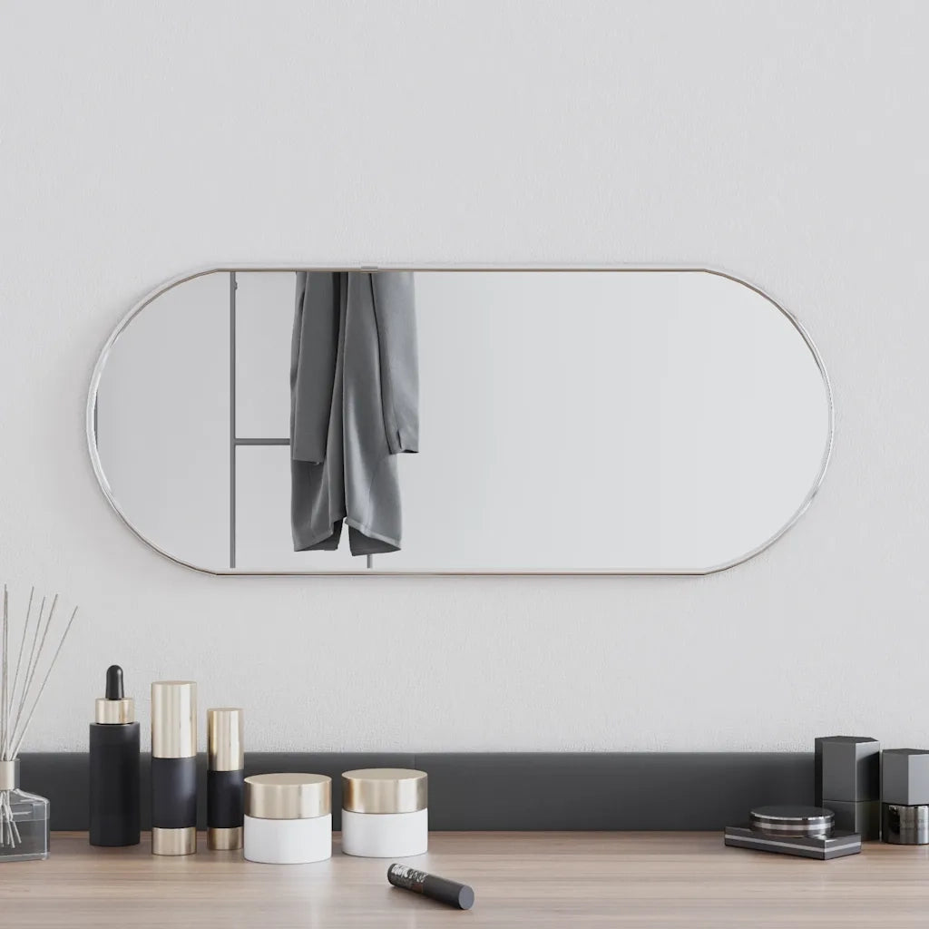 Specchio da Parete-Specchio a Muro-Specchio Decorativo Argento 60x25 cm Ovale