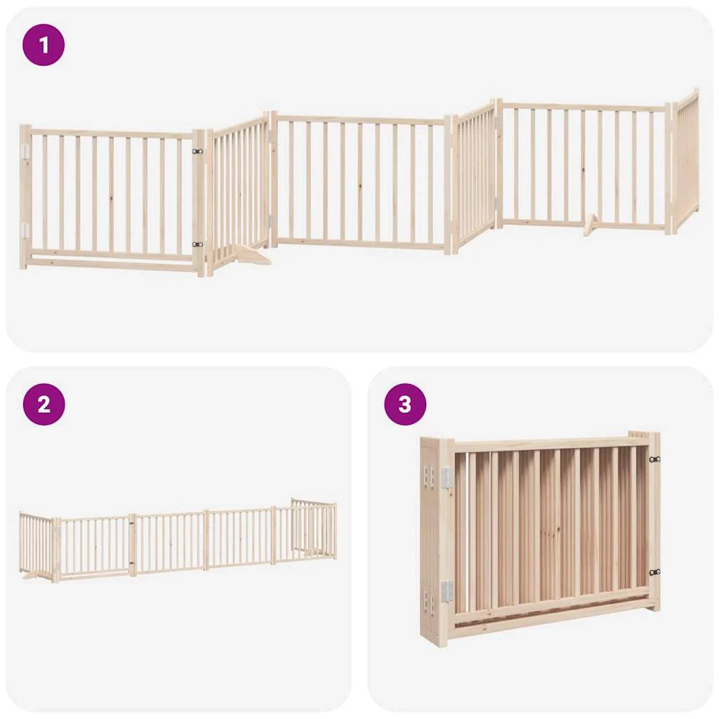 Cancelletto di sicurezza per cani con porta pieghevole 6 pannelli legno di pioppo marrone 02_0023027