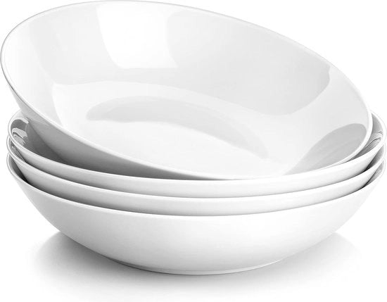 Set da tavola da 4 pezzi, insieme soffice, grande ciotola per zuppe, ciotola per spaghetti, ciotola per insalate, ciotola per servizio, porcellana crema, capienza 900 ml.