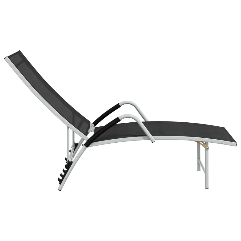 Lettino prendisole sedia a sdraio lettino prendisole letto da giardino mobili da esterno per patio textilene e alluminio nero 02_0012933