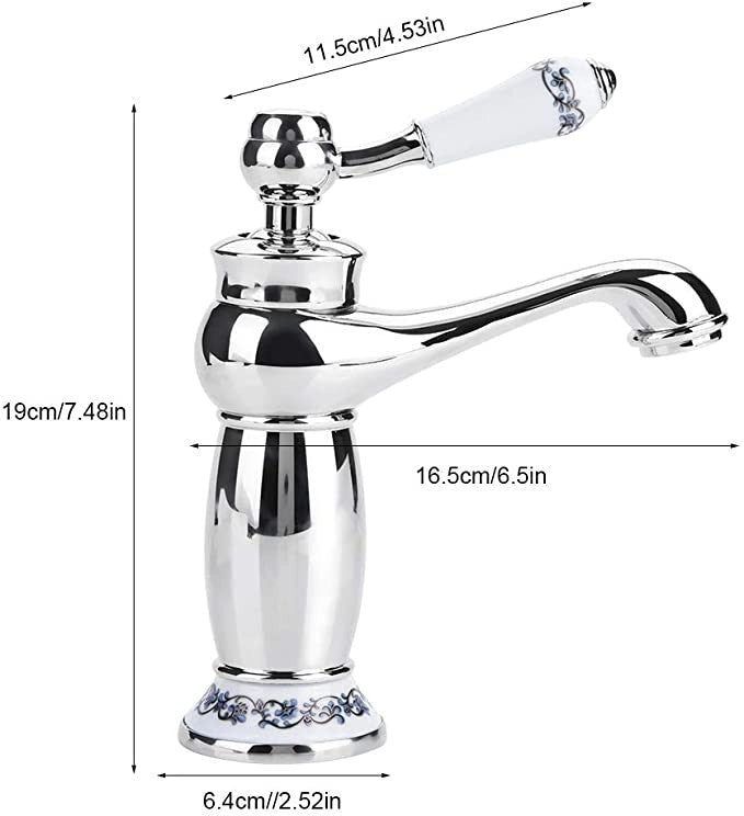 Rubinetto miscelatore per lavabo bagno vintage con dettagli in ceramica cromato