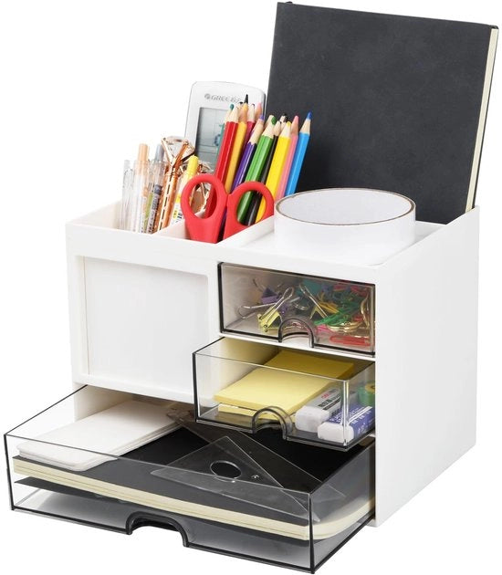 Organizzatore per Penna - Organizzatore per Ufficio - Organizzatore con Schedari - Riscaldabile - Bianco - 20,8 x 14,2 x 15,5 cm
