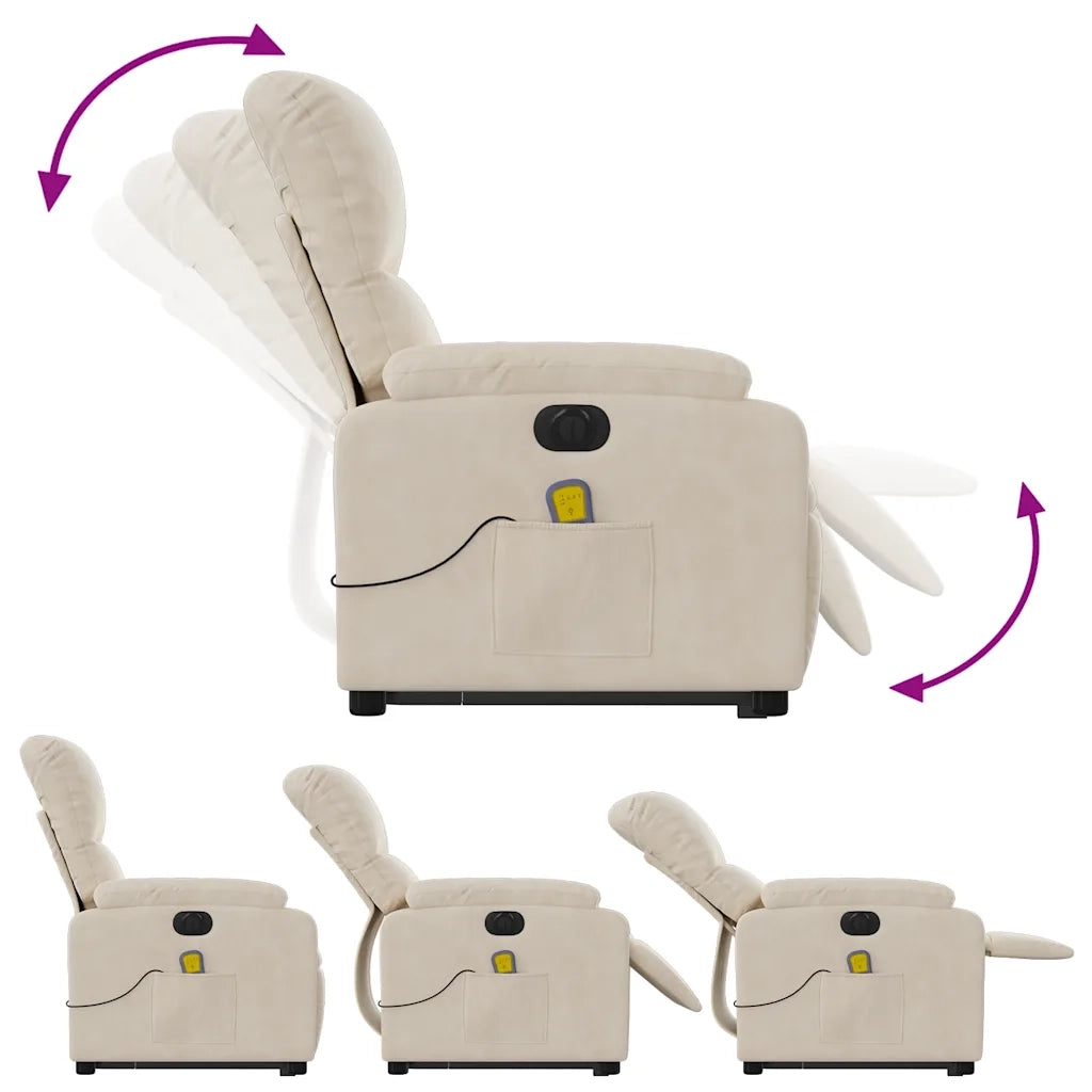 Poltrona a Rialzo Reclinabile Massaggiante Beige in Microfibra 3204955