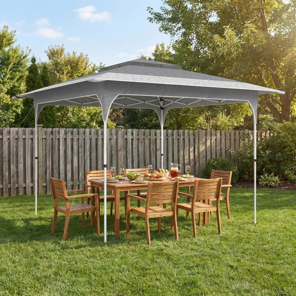 Gazebo Pop Up Pieghevole 3.5x3.5 m con Doppio Tetto e Borsa, in Metallo e Tessuto Oxford, Grigio Scuro