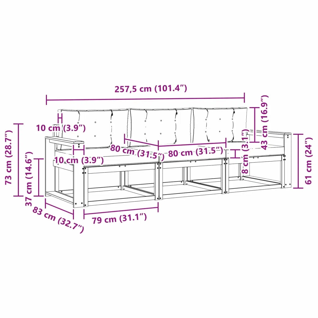 Set di divani da esterno 3 pz Bianco e Beige Poliestere 3385997