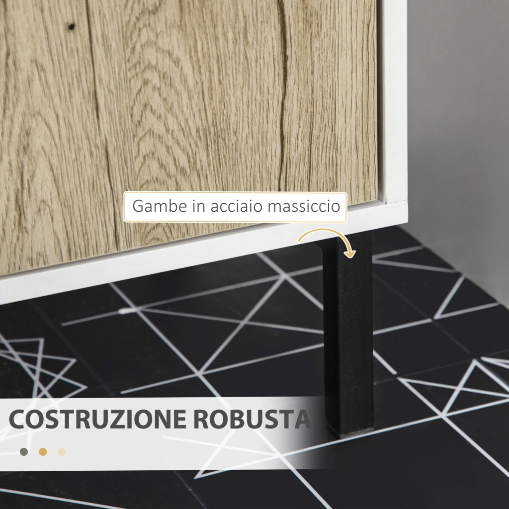 Mobile Bagno Sotto Lavabo 2 Ante con Ripiano ¨C Zephmum ¨C Bianco Rovere Truciolato Acciaio 60x30x60 cm