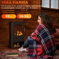 Camino a Bioetanolo Autoportante, Bruciatore da 1.2L Durata 3 Ore, Area Riscaldata 20-25 m², Nero