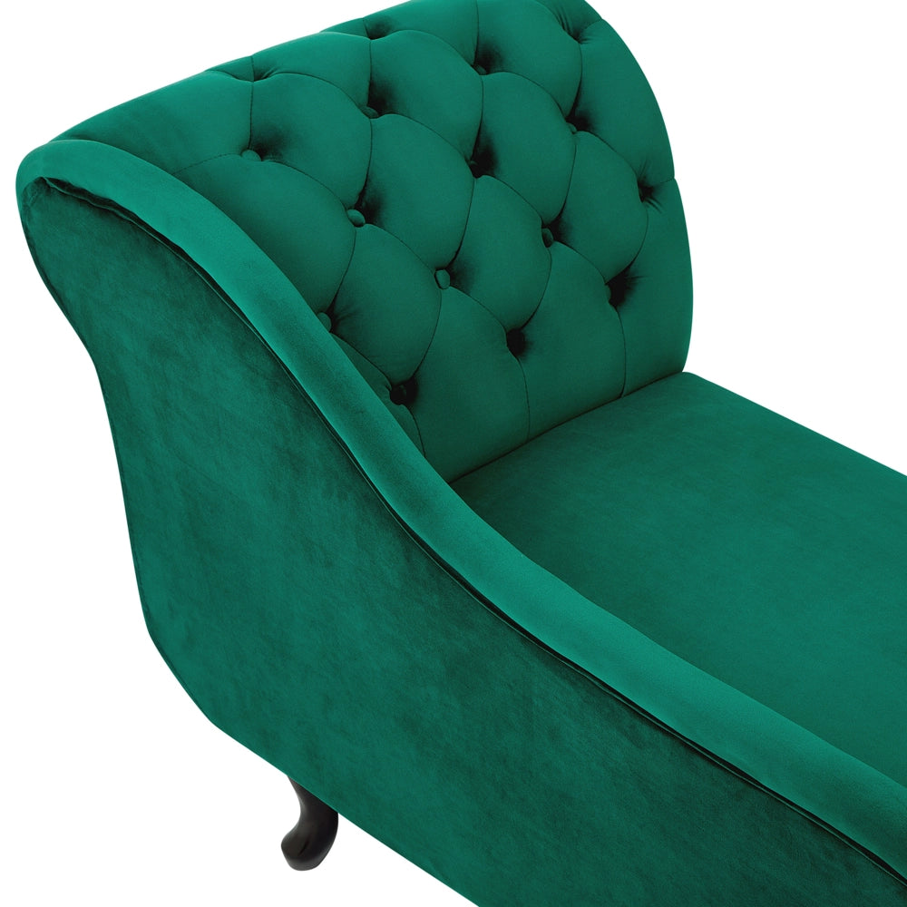 Chaise longue di colore Verde versione destra in Velluto abbottonato testa chiodata Stile Chesterfield