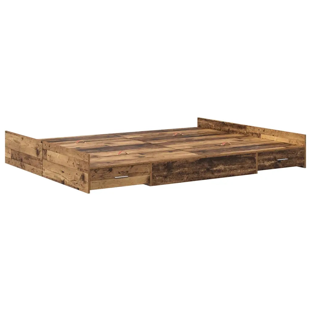 Struttura letto con contenitore-Giroletto con contenitore Legno vecchio 135 x 190 cm