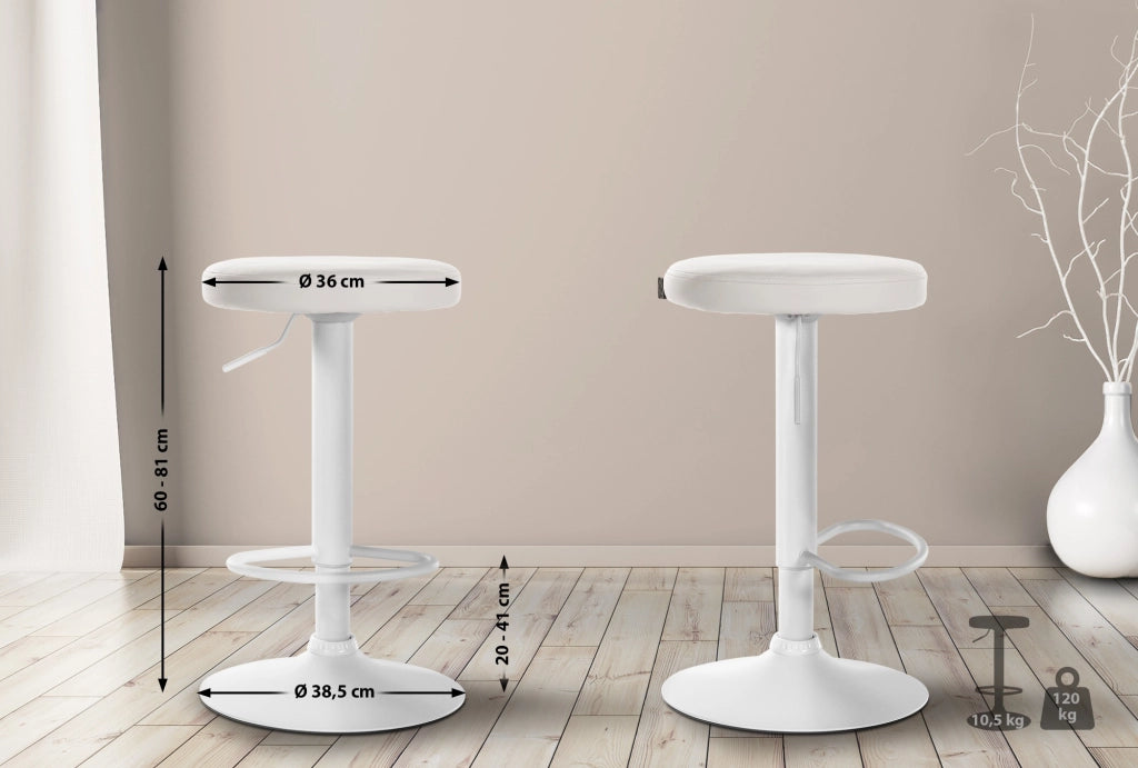 Set di 2 sgabelli da bar Ponte in similpelle bianco,Metallo bianco opaco