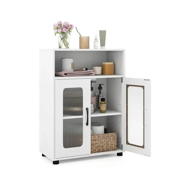 Mobile da Bagno a Terra con 2 Ante e Ripiano Regolabile Mobiletto Multiuso Salvaspazio 60 x 30 x 83 cm Bianco