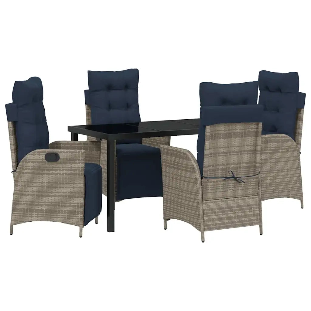 Set da Pranzo per Giardino 5 pcs Grigio e Nero Rattan