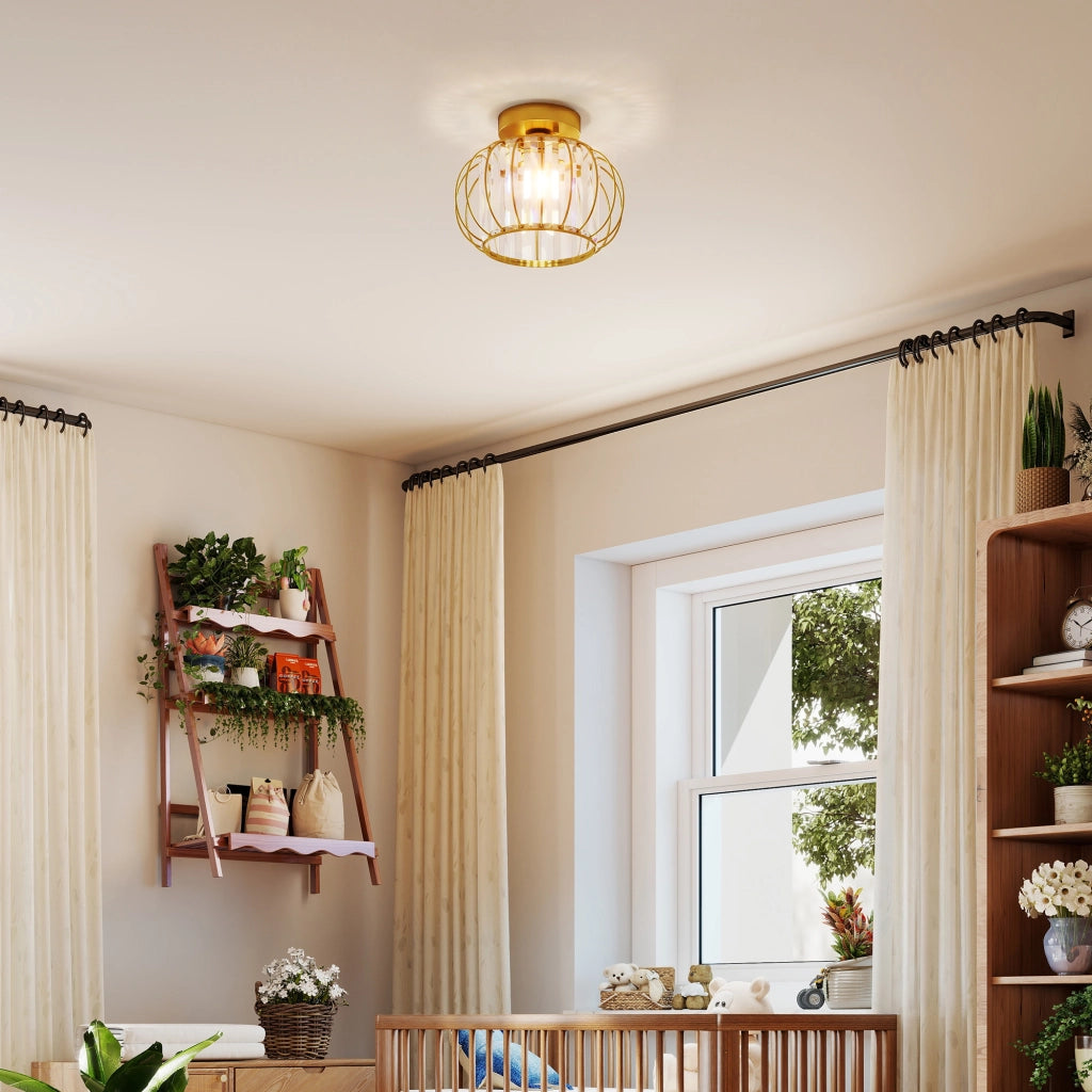 Plafoniera LED Moderna a Gabbia con Cristalli ¨C zephmum ¨C Oro ?27x19 cm