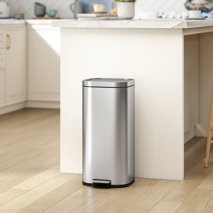 Pattumiera a Pedale 29x36x59,5 cm da 30L con Secchio Rimovibile in Metallo e PP Argento