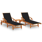 Set di 2 lettini prendisole sedie a sdraio lettini prendisole lettini da giardino mobili da giardino con tavolo e cuscini legno massello di acacia 02_0012104
