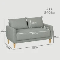 Divanetto 2 Posti Vellutato con Vano Portaoggetti Inferiore e Cuscini, 140x72x82 cm, Grigio