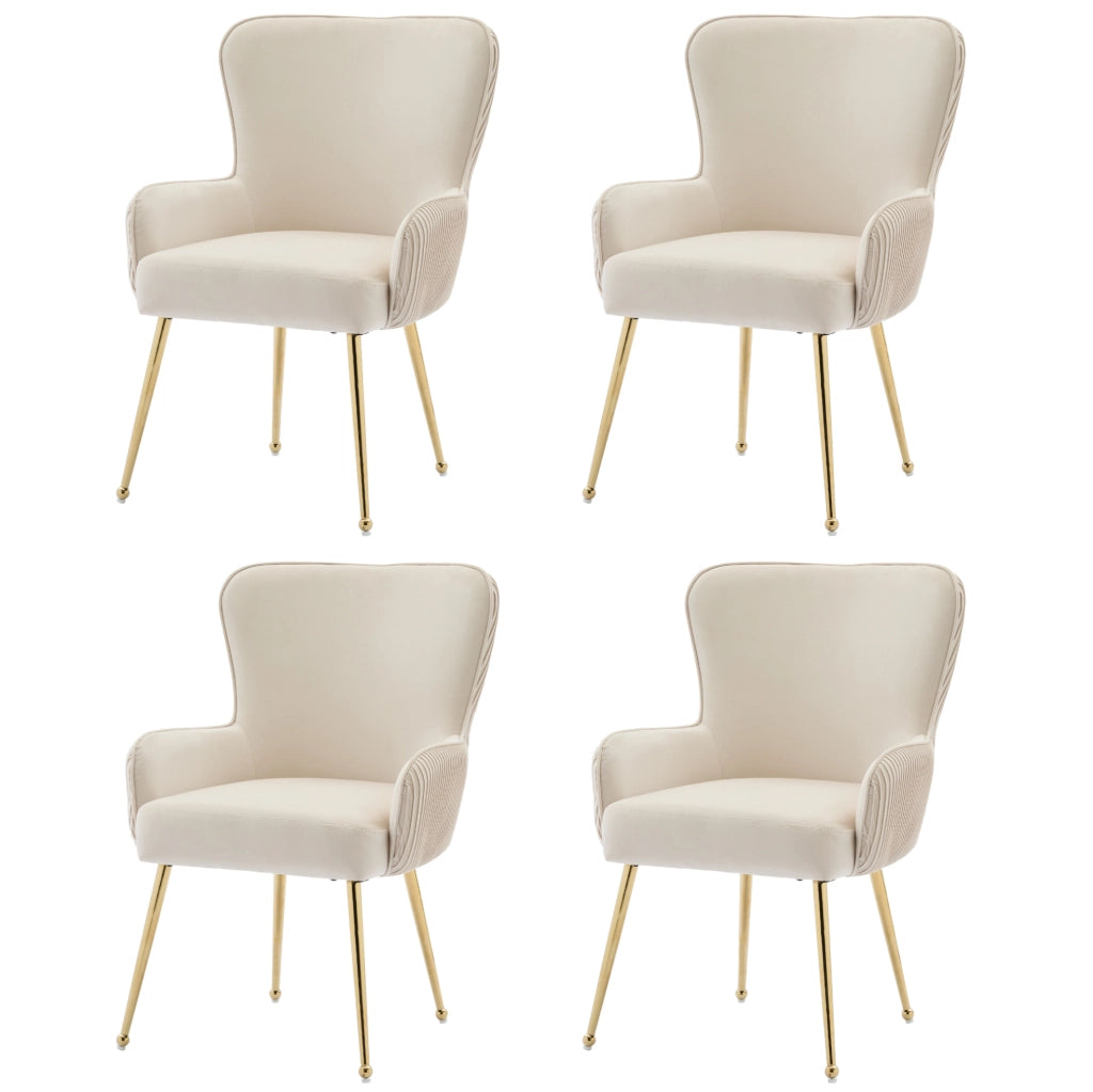 Set di 4 sedie imbottite con braccioli e supporto lombare in velluto beige