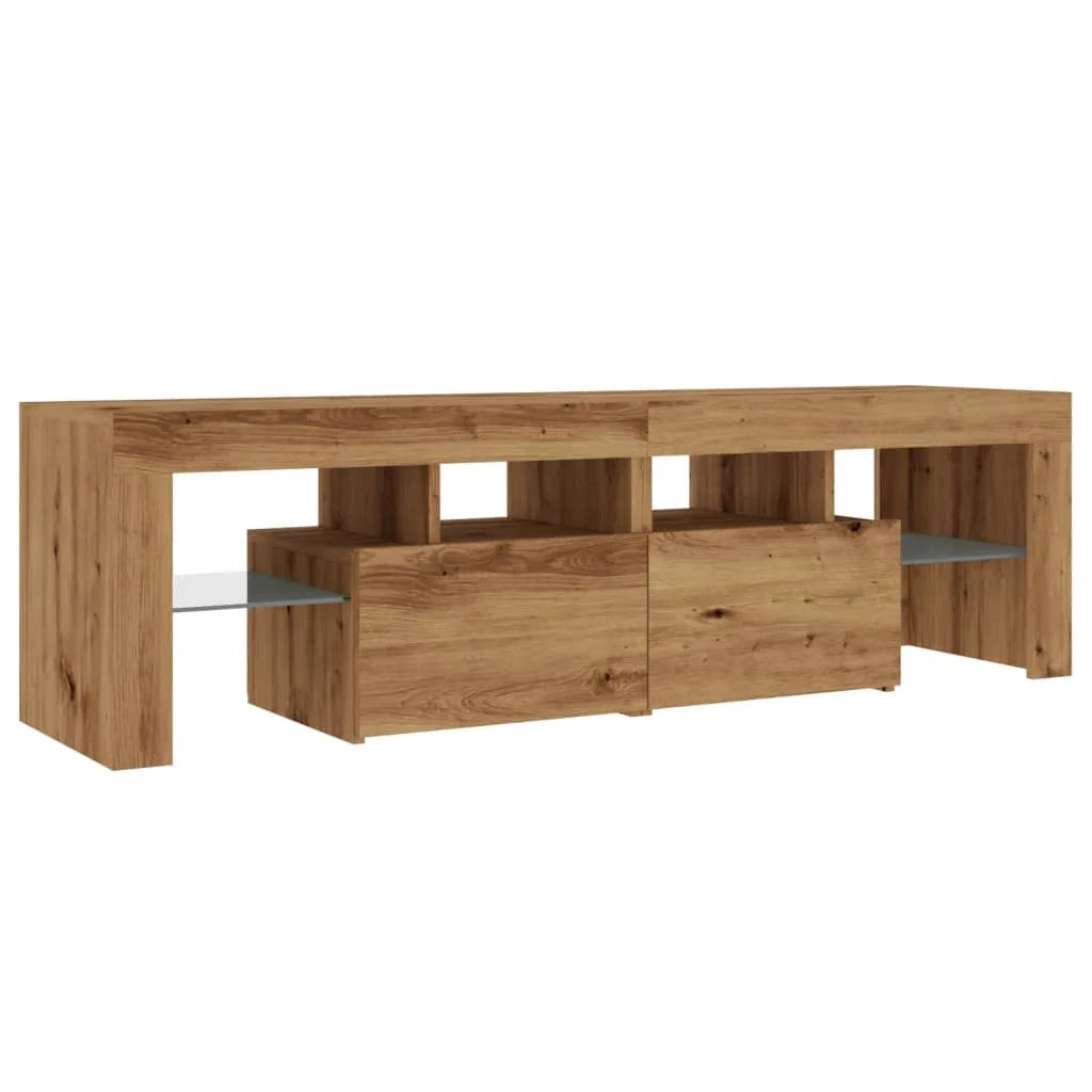 Mobile TV multimediale mensola per TV credenza mobile TV sala da pranzo soggiorno camera da letto con luci a LED rovere lavorato a mano legno ingegnerizzato marrone 02_0026706