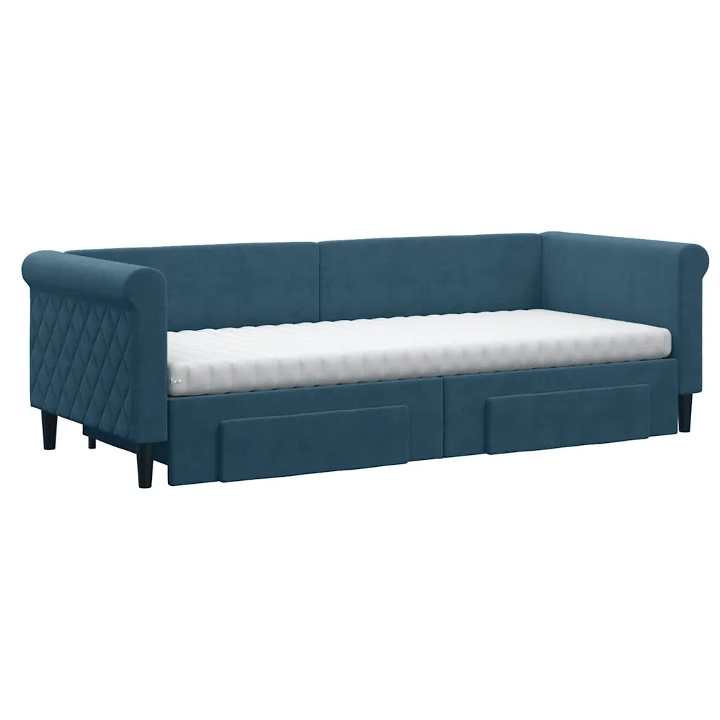 Divano Letto Estraibile con Cassetti Blu 80x200 cm in Velluto 3197835