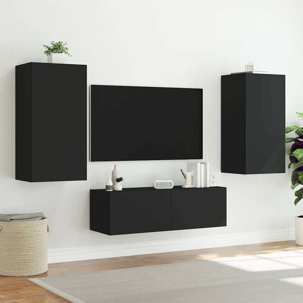 Mobile TV a Parete con Luci LED Nero 40,5x35x80 cm 837261