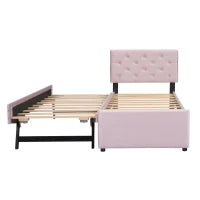 Struttura letto Singolo imbottito con contenitore estraibile regolato alla stessa altezza del letto principale,Rosa