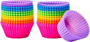 Forme per muffin in silicone riciclabili, rivestimento antiaderente, BPA libero, resistente al lavastoviglie, 7,4 x 7,4 x 3,3 cm (L x P x A), multicolore, confezione da 24