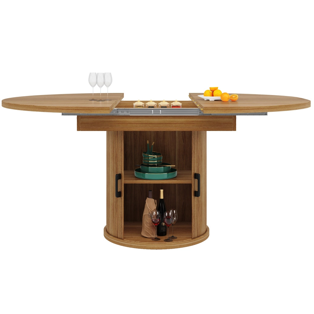 Tavolo da Pranzo Rotondo Allungabile ¨C MINIMAL ¨C Noce/Nero, 118-158 cm, 6 Persone