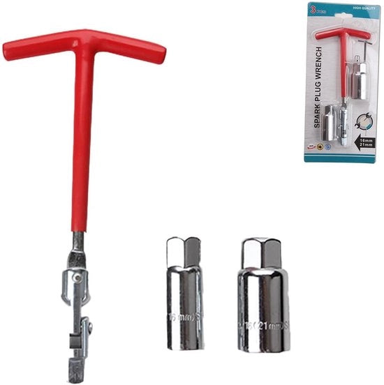 Set di chiavi per dadi 3 pezzi - Chiave per dadi - Chiave T - Set di chiavi per mozzare - Acciaio carbonio - 16mm/21mm, Rosso - Set di chiavi per mozzare