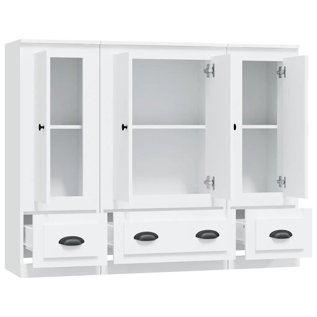Credenze 3 pz | Madia | Buffet da pranzo | Armadio da pranzo Bianche in Legno Multistrato