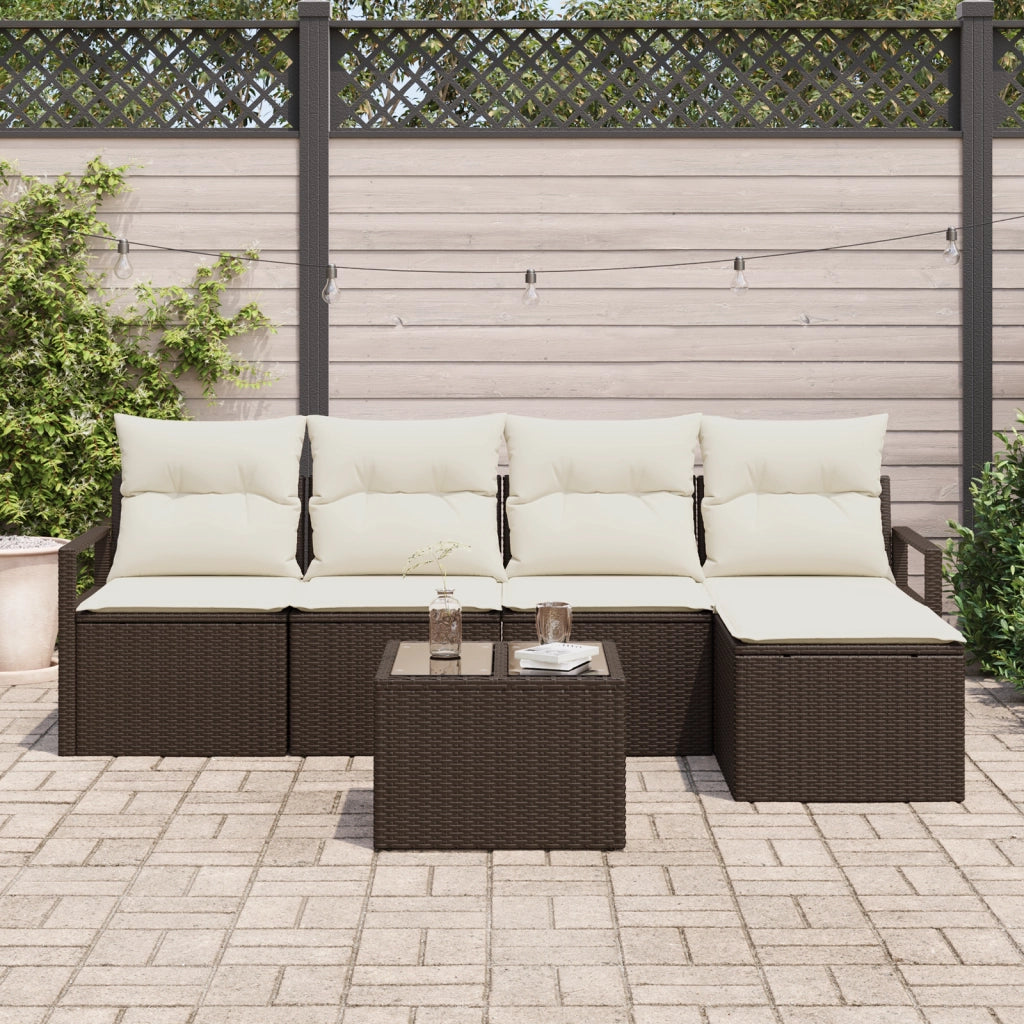 Set Divano da Giardino 5 Pezzi con Cuscini Grigio Polyrattan