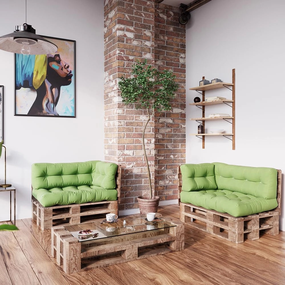 Set di cuscini per pallet "Flocken", Verde, 120 x 80 cm 3 parti, per l’imbottitura di sedute e schienali su pallet europallet