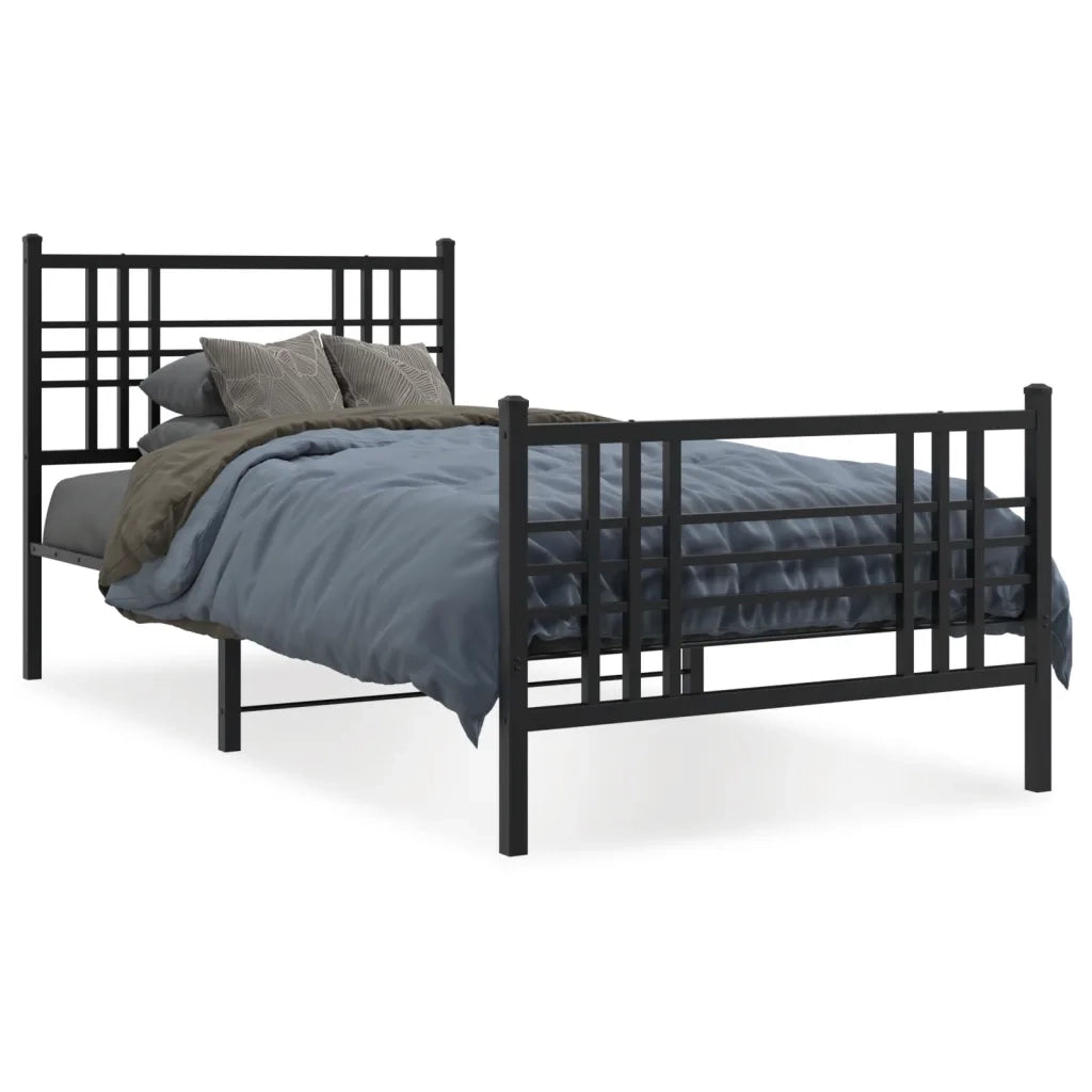 Letto singolo | Letto per adulti | Giroletto con Testiera e Pediera Metallo Nero 90x190 cm