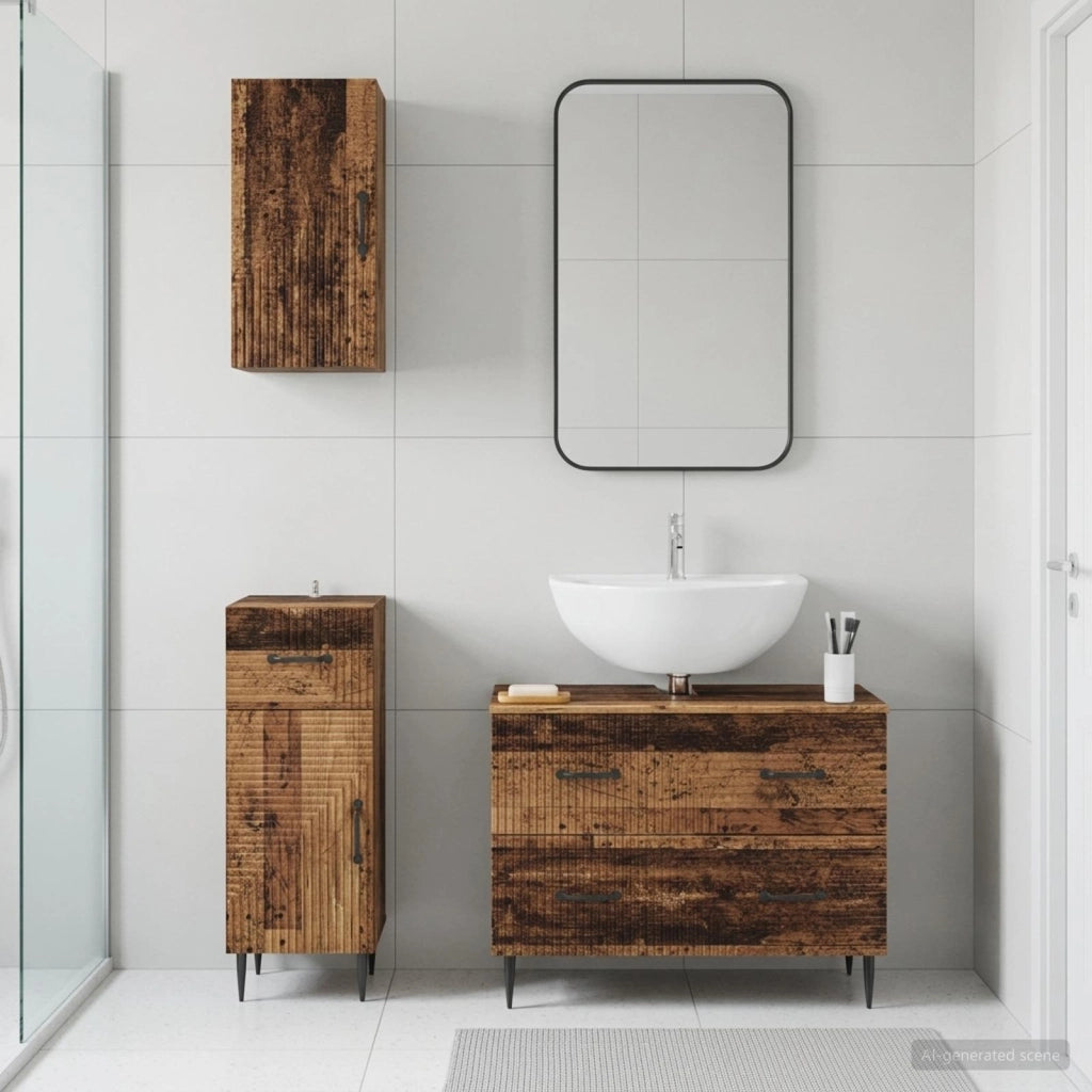 Set di armadietti da bagno in 3 pezzi HAARLEM Legno antico 3417781
