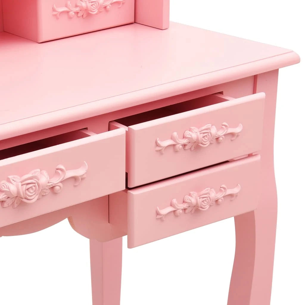 Tavolo da toeletta con sgabello e specchio 90 x 40 x 146 cm pieghevole in 3 sezioni rosa 02_0006327