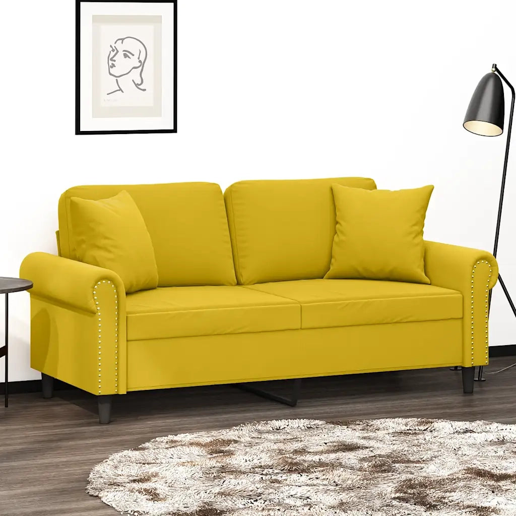 Divano a 2 Posti con Cuscini-Sofa 2 Posti con Cuscini Giallo 140 cm in Velluto 117616