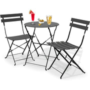 Set 3 Pezzi Giardino Tavolo con 2 Sedie Bistrot Grigio Pieghevole Modello Parigi