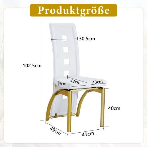 Sedie da Pranzo Set 2 Pezzi con Schienale Traforato ¨C MINIMAL ¨C Ecopelle Bianca e Gambe Dorate in Metallo