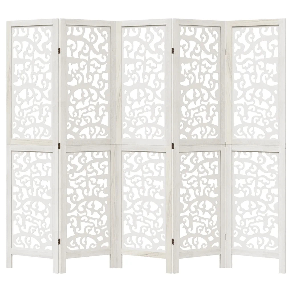 Divisorio Ambienti 5Pannelli Bianco Legno Massello di Paulownia 358741