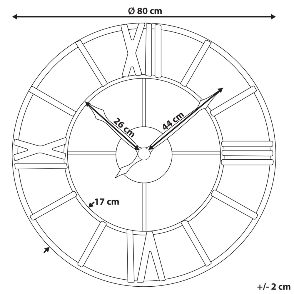 Orologio da parete in ferro Nero e dorato con numeri romani a superficie aperta design moderno per la casa