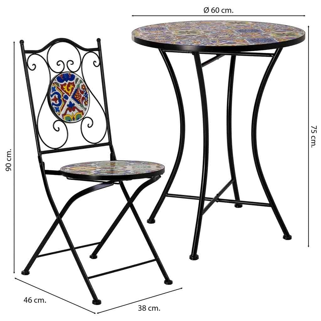Tavolo e 2 sedie, metallo Blu, 60x60x75h cm, 38x46x90h cm