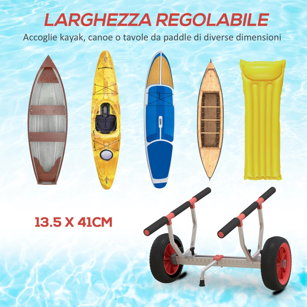 Carrello per Kayak e SUP con Larghezza Regolabile in Alluminio, Ruote ?25 cm, Max 100 kg, Nero