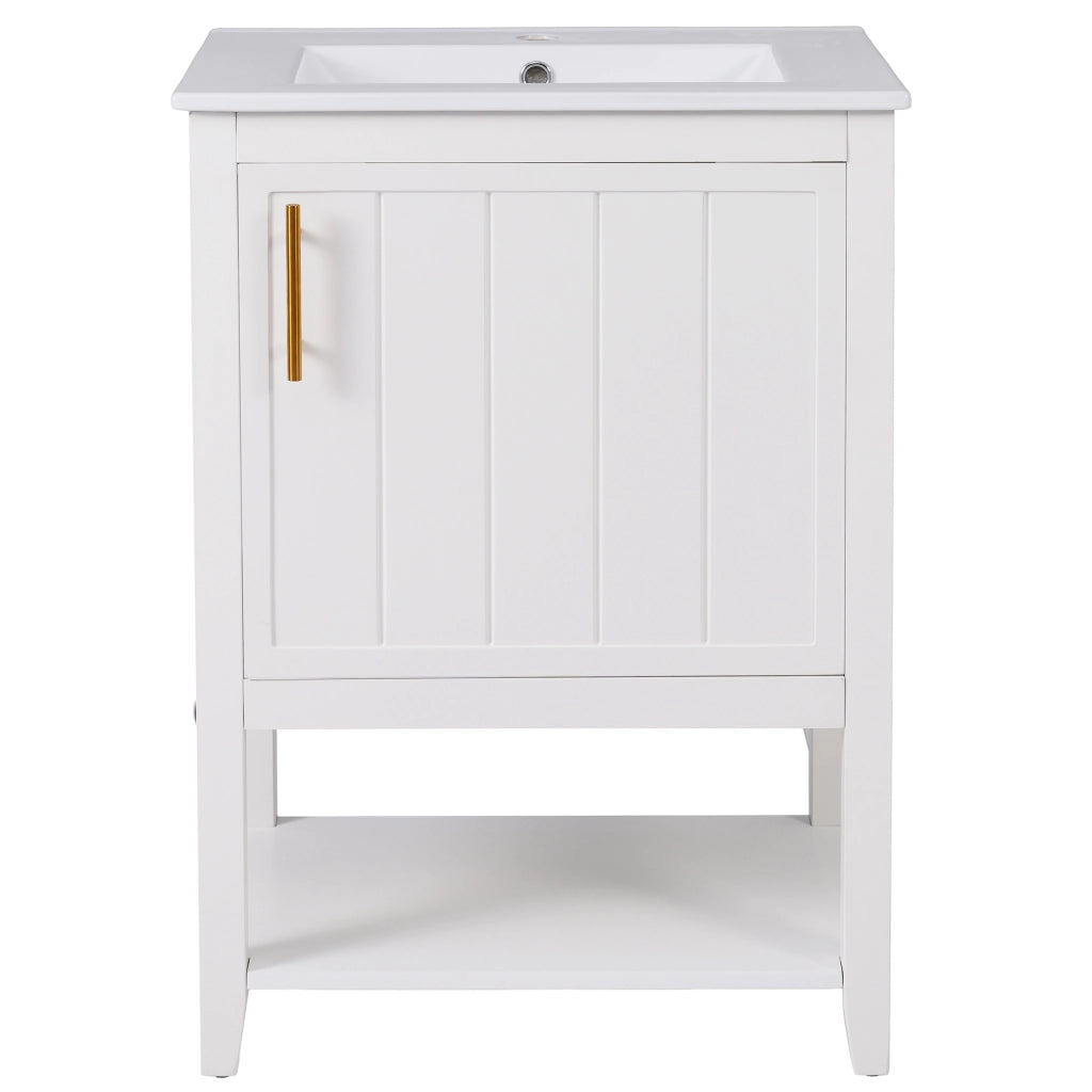 Mobile bagno con lavabo in ceramica e ripiano interno; 61 x 47 x 87 cm; bianco