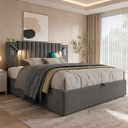 DESMIU Lit contenitore 180 × 200 cm 2 posti con luce di lettura, USB e Type-C, senza materasso, grigio