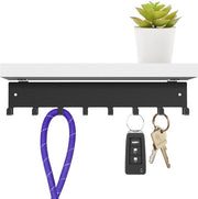 Wandsleutelhouder in legno e metallo con pannello di bambù bianco, hanger per chiavi con ganci per auto, appartamento, deposito, chiavi