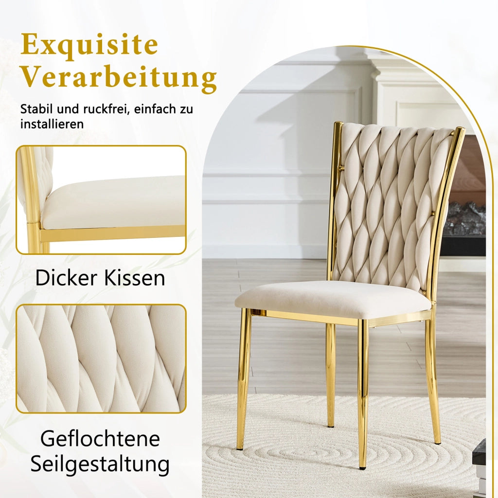 Sedia da pranzo in velluto beige con gambe dorate